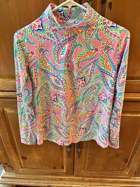 IBKUL MULTI COLOR PAISLEY ZIPPERED LONG SLEEVE TOP/BLOUSE. NEW. MEDIUM
